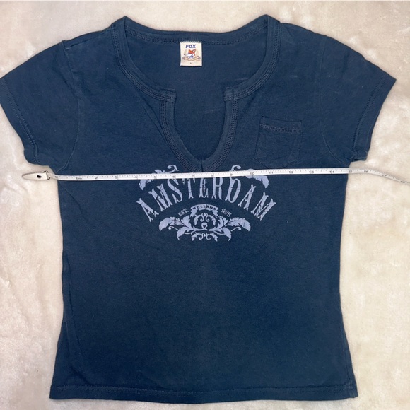 Womens Vintage Fox Navy Amsterdam Graphic Fitted Baby TShirt Size Large - Picture 3 of 7